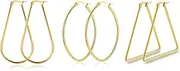 [Krstudent] Gold Geometric Earrings Titanium Steel Earrings for Men Women, Huggie Loop Hypoallergenic Cartilage Piercing Earrings Set