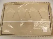 Lovely Beige Embroidered 8 Pc Rayon Placemats & Napkins Set Sealed Vtg 60s NEW