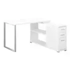 47 White and Silver L Shape Computer Desk With Three Drawers