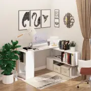 Rotating Corner Table Shelf Combo L-Shaped I-Shape Computer Home Office, White