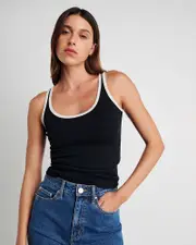 [Jag] Jag Women's Kate Contrast Scoop Tank Top In White/black Size 16 16 White