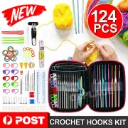 124PCS Aluminum Crochet Hooks Kit Weave Yarn Knitting Needles Sewing Tools Case