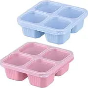 Dafape Bento Snack Boxes, Reusable Lunch Meal Box 4 Compartment Food Storage Containers Fruit Salad Serving Tray with Lid Work Travel Leakproof Stackable Platter Set of 2 (Blue & Pink)