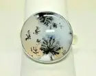 AB Picture Perfect Dendritic Opal Black White .925 Sterling Silver Ring Size 10