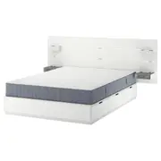 NORDLI bed frame with storage and mattress, with headboard white/Valevåg firm, Double