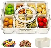 Snackle Box Container, Portable Snack Box 8 Compartment Divided Serving Tray with Lid and Handle, Clear Storage Organizer for Fruit Candy Nuts Veggie, Snacks, Beach Essentials, Road Travel Party
