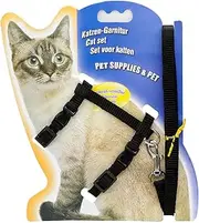 Pet Kitten Cat Walking Harness Lead Leash Adjustable Safety Clip Collar Nylon (Black)