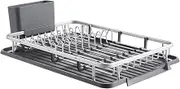 Urackify Aluminum Dish Drainers, Dish Drying Rack with Removable Drip Tray,Utensil Holder, Draining Board, Grey Dish Rack Drainers for Kitchen Countertop