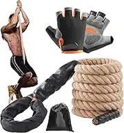 EMEKIAN Natural Jute Gym Climbing Rope, 1.5" Diameter Home Workout Exercise Rope with Knotted Loop & Heat Shrink Cover, Indoor Outdoor Fitness & Strength Training Rope for Adult, Child