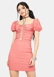 Cherry Seeking Answers Lace Up Mini Dress