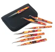 8x Stainless Steel Color Pattern Tweezers Craft Hobby Model Making Tools w/ Case