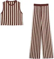 [HEYDHSDC] O-Neck Sleeveless Knit Vest Sets Of Two Pieces For Women Set 2024 Summer Ankle-Length Pants Sets