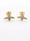 925 Sterling Silver Cz Bumble Bee Stud Earrings TINY Bee Gold Plated 5.5x10mm