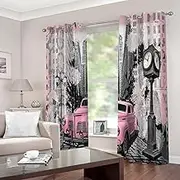 Curtains for Kids Bedroom Vintage Streets & Cars W117cm (46") x D229cm (90") x 2 3D Pattern Microfiber Blackout Fabric Eyelet Window Drapes for Kids Nursery Playroom 2 Panels