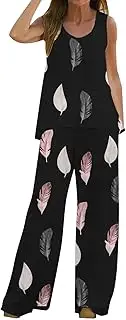 Two Piece Printed Sets For Women Summer Sleeveless Loose Tank Tops And Wide Leg Pants Outfits Vacation Matching Set