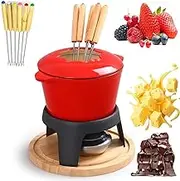 Cheese Fondue Sets,Cast Iron Fondue Pot Set,Chocolate Melting Pot with 6 Fondue Forks, Wooden Pallet,Non-Stick Coating, Easy Clean,Chocolate Fondue for Marshmallow Toasting,Melted Cheese