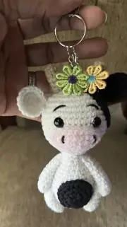 Handmade Amigurumi Crochet Cow Key Chain/Bag Charm 6.5”w/o Chain