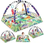 EDIMENS Baby Play Mats Floor Gym from Birth, 80X80X55CM Baby Play Gym with 5 Hanging Toys and 18 Ocean Balls, 2 in 1 Washable Soft Cotton Base Baby Play Activity Gym Playmat Floor Gyms for 0 24Months