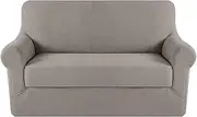 Couch Cover High Stretch 2 Piece Sofa Cover Furniture Protector Perfect Fit Durable Spandex Stretch Jacquard Fabric Super Soft Slipcover,2 Seater,Taupe