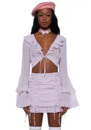 [Sugar Thrillz] Hearts Aglow Mesh Crop Top - Purple