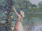 Vintage Hand Painted Needle Point Cotton Canvas 47"x25" Made in France