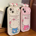 可愛的情侶 HELLO KITTY 貼膜流沙手機殼適用於 IPHONE 11 手機殼 15 PRO MAX 手機殼 14