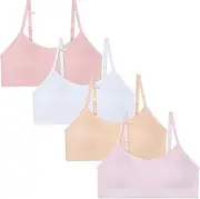 [René Rofé] 4 Pack Girls Padded Training Bras - Crop Cami Bras for Girls with Removable Padding
