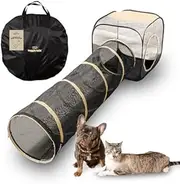 Taggle Tails Portable Puppy Playpen, Pop Up Dog Play Pen Indoors, Indoor Cat Tent, Dog Tent, Pet Playpen for Small Dogs, Outdoor Cat Enclosures for Indoor Cats - Mesh Cube + Tunnel