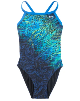 TYR Girls' Durafast Elite Chroma Diamondfit One Piece Size 22 Blue/Green