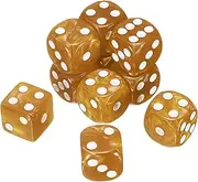 uxcell 10Pcs 6 Sided Colored Standard Dice, Acrylic D6 Mini Polyhedral Pearl Pattern Game Dice Set for Table Games or Math Learning, Orange/White Point