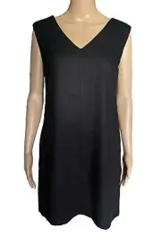 Nicole Miller Linen Blend Lined Black Dress V Neck Size Small New