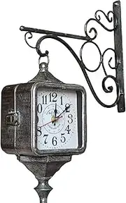 Vintage Iron Clock Mute Double-Sided Clock Station Clock Rural Living Room Wall Clock Wall Hanging Table Outdoor Clocks Retro Vintage Station Clock for Patio