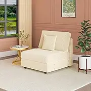 ADVWIN Armless Sofa Corduroy Modular Lazy Sofa Modern Lounge Chair Couch Free Combination with Cushion Beige