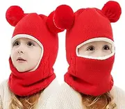 FANGXIN Bear Ear Baby Girls Boys Winter Hat Toddler Knitted Hood Scarf Beanies with Fleece Lining