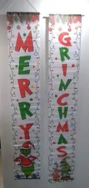 Merry Grinchmas Christmas Banner Whoville Grinch Cloth Door Banners Wall Decor.