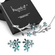 Boxed Petalia Turquoise Blue Stud Necklace and Earrings Featured SWAROVSKI® Crystals in White Gold