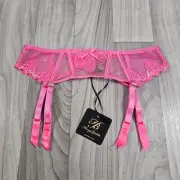 NWT Honey Birdette Natalie Pink Shimmer Suspender Garter Belt Size Large