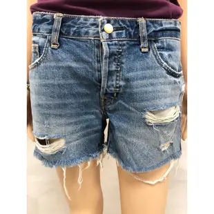 N1468 全新Abercrombie & Fitch 26腰刷破不修邊抽鬚爆瘦低腰牛仔短褲denim shorts