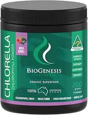 Biogenesis Australia Chlorella Rich Superfood, Chlorophyll, 100% Natural Super Greens Vegan Powder, high Fiber, Immune Support Energy Boost- MIxed Berries Flavour