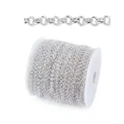109yd/Roll Silver Tone Iron Rolo Chains Unwelded Round Link String Spool 4mm DIA