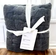 Pottery Barn COZY CLOUD Quilted EURO Pillow Sham Steel Blue NEW