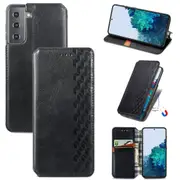 For Samsung Galaxy S21+ Plus Case, Cubic Grid Folio Magnetic PU Leather Cover Wallet, Kickstand, Black