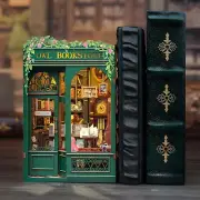 DIY Owl Bookstore Book Nook Kit Miniature Dollhouse with Light, Retro Bookshelf