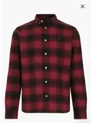NWT Allsaints Flannel Men’s Shirt Red Black Plaid Relaxed Fit Size XL