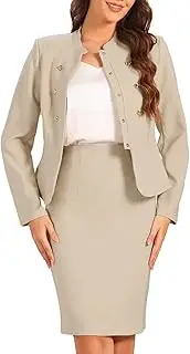 [Allegra K] Women's Business Skirt Set 2-Piece Outfit Long Sleeve Work Office Peplum Blazer Jacket Pencil Skirt