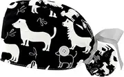 [YTYVAGT] 2-Pc,Gourd-Shaped Working Cap,Fisherman Hat with Buttons and Cotton Sweatband,Black and White Doganimals Dog