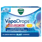 Vicks VapoDrops + Cough Xtra Strong Lemon Menthol Blast 36 Lozenges