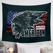 Cool USA Native American Chief Skull Tapestry