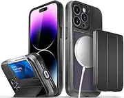 VENA vCommuteX Detachable Wallet Case for Apple iPhone 14 Pro Max (6.7"), (Magsafe Compatible, Military Drop Protection) Leather Cover Card Slot Holder with Kickstand - Space Gray/Black