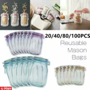 100Pcs Mason Jar Bag Reusable Pouch PE Plastic Christmas Zip Lock Food .t